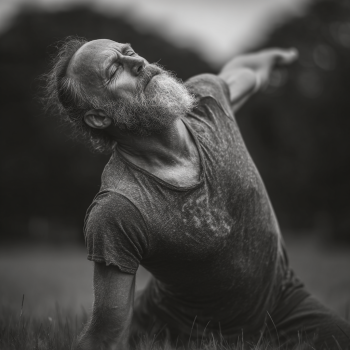 Tapasztalt jógaoktató segít idősebb gyakorlónak